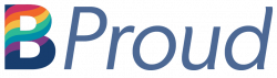 The logo for BProud, Brattle's employee resource group for LGBTQ+ employees and their allies. The logo is a navy blue B with a rainbow running across it, followed by 