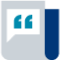 Illustrated icon of a folder with a quotation mark on it in various shades of blue and grey