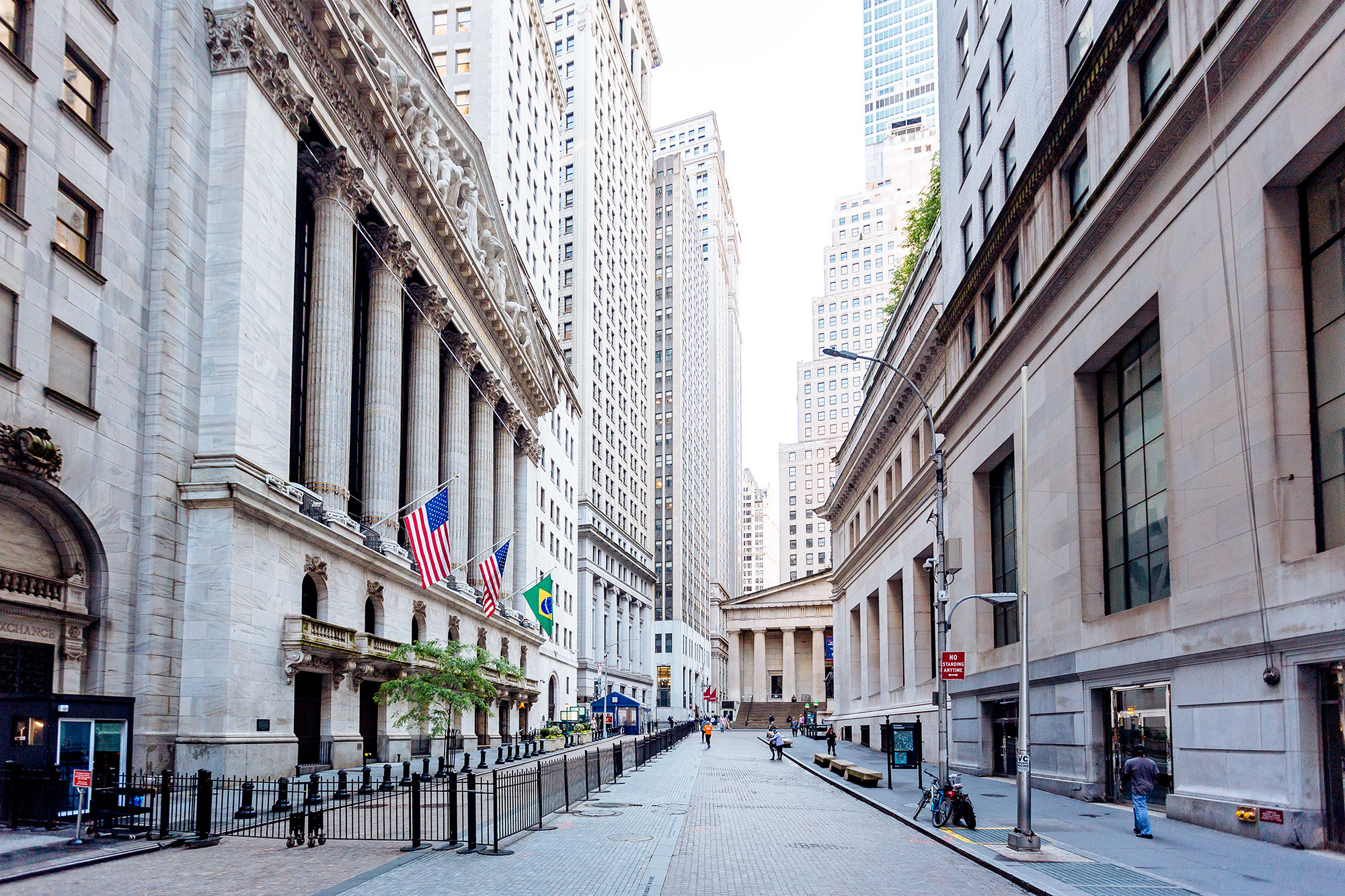 A stock photo of Wall Street and the New York City Stock Exchange in Downtown Manhattan