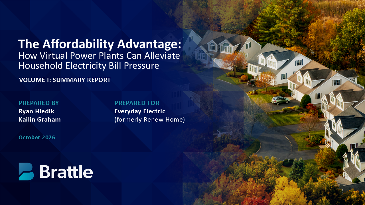 Cover for 'The Affordability Advantage' report on virtual power plants, showing houses in autumn.