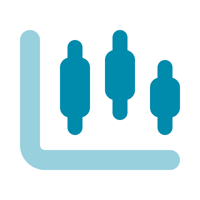 Icon of a bar chart with an L-shaped axis and three vertical bars of varying heights.
